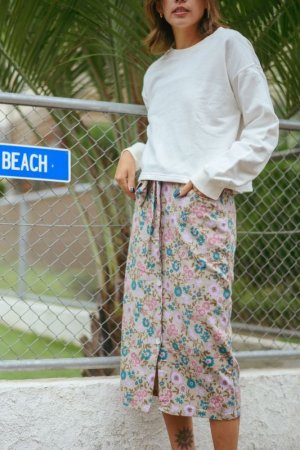 画像1: フラワープリントタイトスカート