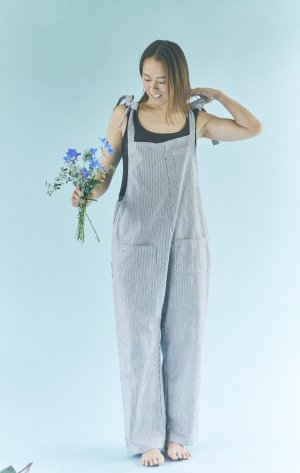 画像1: 【2026春夏予約商品】リネン混サロペット/ヒッコリーサロペット