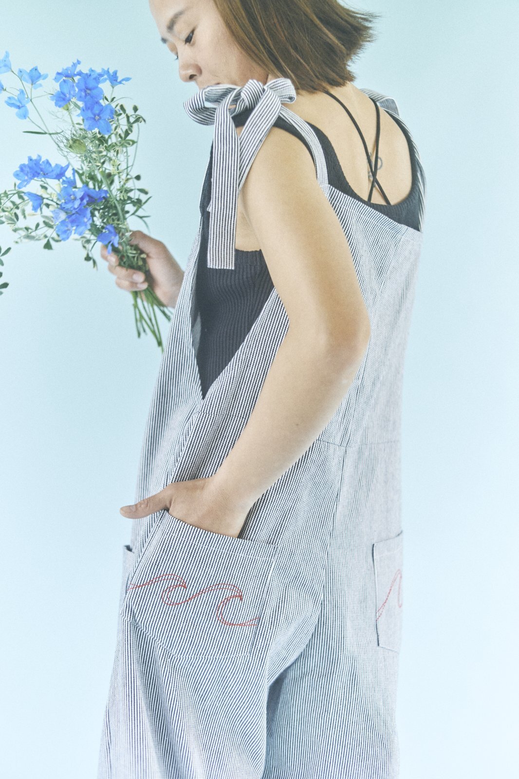 画像5: 【2026春夏予約商品】リネン混サロペット/ヒッコリーサロペット